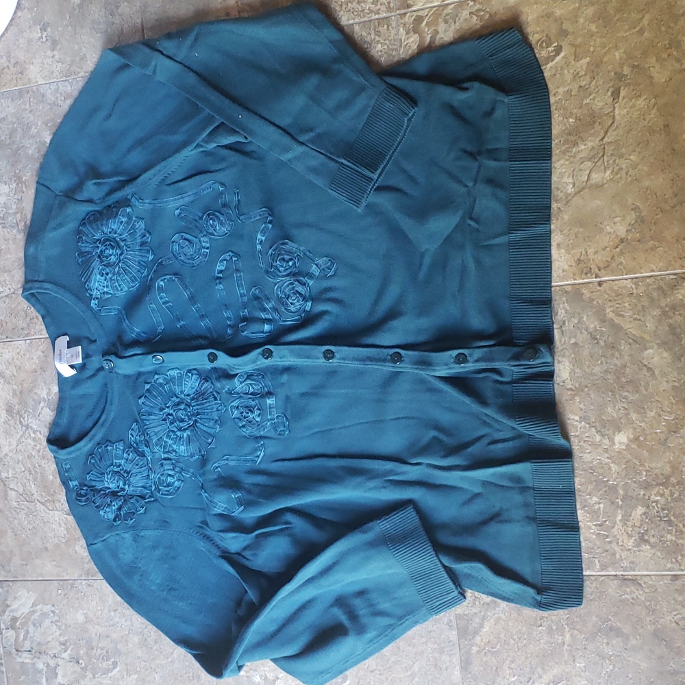CJ Banks Teal Button up Sweater Cardigan 3X